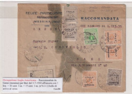 OCC. ANGLO-AMERICANA LETTERA RACCOMANDATA DA GESSO PER BARI 4-7-1944 - Britisch-am. Bes.: Sizilien