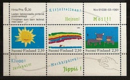 FINLANDIA 1991 - CONCURSO DE DISEÑO INFANTIL - YVERT Nº 1115-1117** EN BLOCK Nº 7** - Unused Stamps