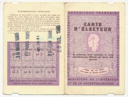 FRANCE - Carte D'électeur X2 1985/1986 - Mairie De Cassis (B Du R) Et Mairie D'Aix En Provence (B Du R) - Documents Historiques