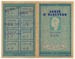 FRANCE - Carte D'électeur X2 1962 - Mairie De Trans-en-Provence (Var) - (Couple) - Historische Dokumente