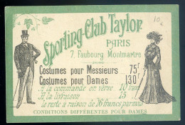 Carte De Visite Avec Calendrier 1904 -- Sporting Club Taylor Costumes Pour Messieurs Pour Dames  STEP226 - Small : ...-1900