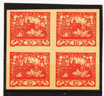 CAO122  TSCHECHOSLOWAKEI  1918  10 H Auf Gelben ANDRUCKPAPIER VIERERBLOCK  Ohne Gummi Ungez. - Unused Stamps