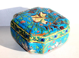 JOLIE ANCIENNE BOITE BONBONNIERE LONGWY En FAIENCE Et EMAUX CLOISONNÉS 15x15x9cm / ART DECORATIF FRANCAIS (0901.14) - Longwy (FRA)