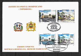 RARE 2021 Joint Dominican Republic And Morocco, MIXED FDC WITH 2+2 STAMPS: Historic Buildings - Gezamelijke Uitgaven