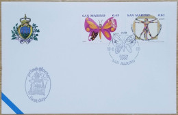 Butterfly, Baby Head Butterfly, Da Vinci Vitruvian Man, Freemasonry Masonic, Mason Pictorial Cancellation San Marino FDC - Francmasonería