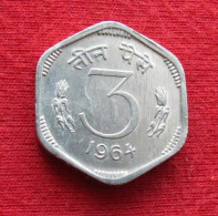 India 3 Paise 1964 C KM# 14.1 *VT Type 1 Calcutta Mint Inde Indien Indies - Inde