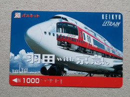 T-557- JAPAN, Japon, Nipon, Carte Prepayee, Prepaid Card, RAILWAY, TRAIN, CHEMIN DE FER, AVION, PLANE, AVIO - Trenes