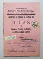 1937 Brasserie "La Bonne Source" Sièges Wanfercée-Baulet & Velaine S/s. Bilan & Compte Profits Et Pertes - 1900 – 1949