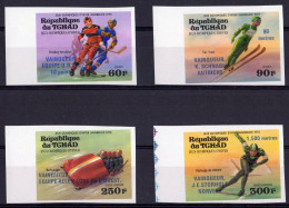 Tchad 1976, Olympic Games In Innsbruk, Overprinted Winners, Skiing, Ice Hockey, Skating, 4val IMPERFORATED - Hockey (Ice)