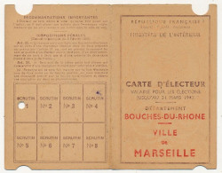 FRANCE - Carte D'électeur X2 1947 - Ville De Marseille (B Du R) - Rue Jean Mermoz Et Croix Rouge - Documents Historiques