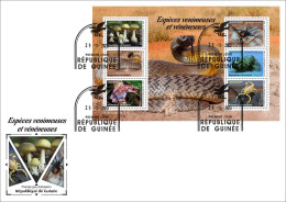 GUINEA 2023 - FDC M/S 6V - TOXIC SPECIES MUSHROOMS MUSHROOM FROGS FROG SNAKES SNAKE SPIDERS SCORPIONS FISH - Rane