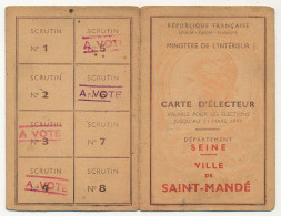 FRANCE - Carte D'électeur X2 1946/1947 - Seine - Ville De Saint Mandé Et Ville De Asnières - Documents Historiques