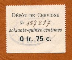 1918-1918 // P.O.W. // HAUTE-CORSE (2B) // DEPOT De CERVIONE // Bon De Soixante Quinze Centimes - Notgeld