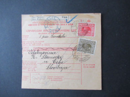 Jugoslawien 1928 Paketkarte Stempel Und Zettel Bos. Grahovo Rückseitig Weitere Stempel Celje - Cartas & Documentos