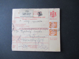 Jugoslawien 1938 König Peter MeF Paketkarte Stempel Und Zettel Stari Becej Rückseitig Weitere Stempel - Lettres & Documents