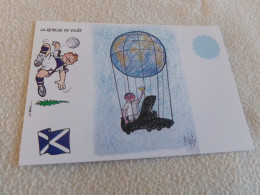 BELLE ILLUSTRATION HUMORISTIQUE COUPE DU MONDE DE FOOTBALL 1998.."ECOSSE...LA REPRISE DE VOLEE" ..signe R. PAGES - Pages