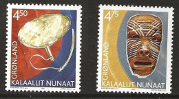 Greenland 2002  Greenlandic Heritage (III), Drum, Mask Mi  379-380 MNH(**) - Unused Stamps