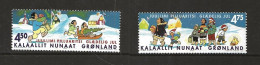 Greenland 2002 Christmas, Family With Gifts In The Snow Mi  389-390 MNH(**) - Unused Stamps