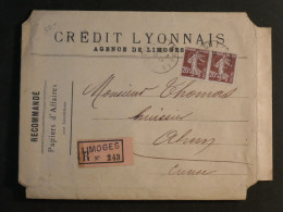 DH6 FRANCE BELLE LETTRE PAPIERS D AFFAIRES CL  PERFORé RECO  RARE 1909  LIMOGES A AHUN +AFF.  INTERESSANT+++ - Covers & Documents