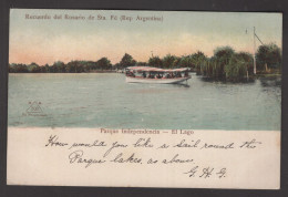 RECUERDO DEL ROSARIO DE STA. FÉ - PARQUE INDEPENDENCIA - EL LAGO - IMBARCAZIONI ANIMATA  - CARTOLINA FP SPEDITA NEL 1906 - Argentine