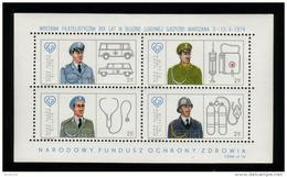 POLAND 1974 30 YEARS SERVING NATION NATIONAL HEALTH FUND PHILATELIC EXPO S/S NHM MEDICINE AMBULANCE HEART DOCTOR POLICE - Accidents & Road Safety