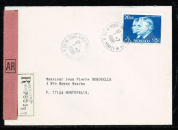 §!! MONACO Seul Sur Lettre Recommandée AR Au Tarif 20,00 F MONTE-CARLO-MOULINS- GA  1-7-1986 - Lettres & Documents