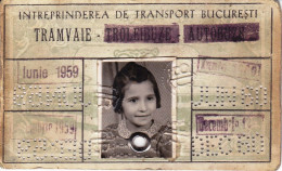 Romania, 1959, Bucharest Tramway - Vintage Transport Pass, ITB - Sonstige & Ohne Zuordnung