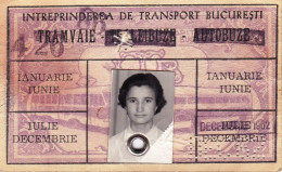 Romania, 1962, Bucharest Tramway - Vintage Transport Pass, ITB - Autres & Non Classés