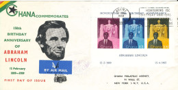 Ghana FDC 12-2-1959 150th Birthday Anniversary  Abraham Lincoln Souvenir Sheet With Cachet Sent Air Mail To USA - Ghana (1957-...)