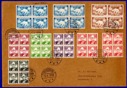 2358.DENMARK, GREENLAND 1936-1946 KING CHRISTIAN X, POLAR BEAR # 1-9 BLOCKS OF 4 C.T.O. ON LARGE COVER EGEDESMINDE 1948 - Lettres & Documents