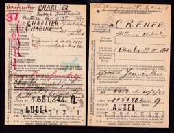 DDFF 545 -- AUBEL - 2 X Carte De Caisse D'Epargne Postale/Postspaarkaskaart 1937/1946 - Lineari