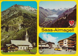 Saas Almagell - 3 Bilder Mit Mattmark Und Postauto       Ca. 1980 - Saas-Almagell