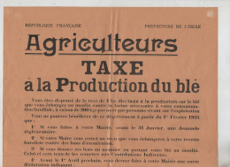 Isère Agriculteurs Taxe à La Production Du Blé 1934 Susini Roy Genin - Afiches