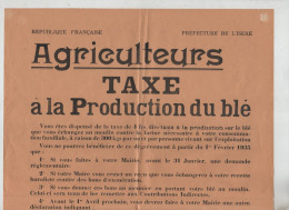 Isère Agriculteurs Taxe à La Production Du Blé 1934 Susini Roy Genin - Affiches