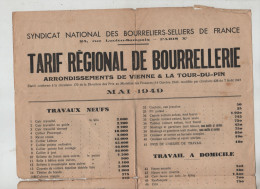 Tarif Régional De Bourrellerie Vienne La Tour Du Pin 1949 Syndicat National Des Bourreliers Selliers De France - Manifesti
