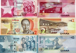 Ghana Set 3 Pcs 1+2+5 Cedis - Pick 37-37A-38 UNC Random Years - Ghana