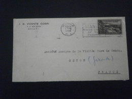 PHILIPPINE ISLANDS COMMONWEALTH LETTRE ENVELOPPE COURRIER LETTER COVER VICENTE COSIN FLAMME MANILA MANILLE CENON FRANCE - Filipinas