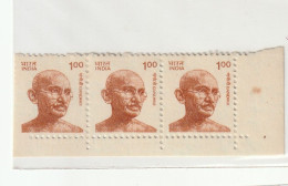 India 1991 100p  Gandhi Strip Of 3   Mint. Perforation Missing The 1st Stamp (few)mint Good Condition  (e27) - Mahatma Gandhi