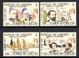 Turks & Caicos Islands 1985 Centenary Of Statue Of Liberty's Arrival In New York Set MNH (SG 839-842) - Turks And Caicos