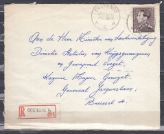 Aangetekende Brief Van Oostende A5A Naar Brussel - 1936-1951 Poortman