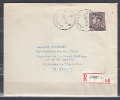 Aangetekende Brief Van Jumet B4B Naar Bruxelles - 1936-1951 Poortman