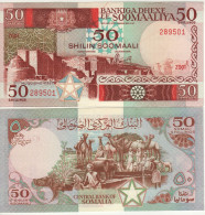 Somalia  50 Shilin Soomali  P34b  Dated 1987    "Ruins Of Xamar Weyne At Front + Watering Animals At Back"  UNC - Somalia