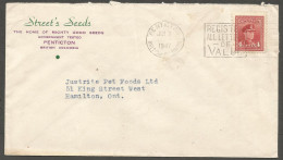 1947 Streets Seeds Advertising Corner Card Cover 4c War Slogan Penticton BC - Postal History