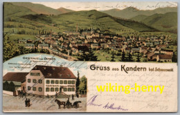 Kandern - Gruss Aus Kandern Mit Gasthaus Zum Ochsen - Litho - Badischer Schwarzwald - Kandern