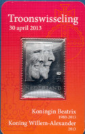 Netherlands 2013 Silver Registered Letter Stamp Change Of Throne Queen Beatrix, King Willem Alexander MNH  2305.0109 - Unused Stamps