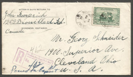 1946 Registered Cover 14c War Tank #259 CDS Windsor East Sub No 7 Ontario To USA - Postal History