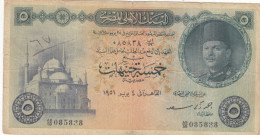 EGYPT 5 EGP POUNDS 1951 P-25b Sig/ SAAD F/VF CRISP SERIES 59 - Egitto