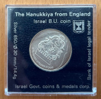 Israel 1987 Hanukkiya From England, Silber 850, 30mm, 14.4gr. 1 New Sheqel, B.U. Hanukka Chanukkiya/Lampe Aus England - Israël