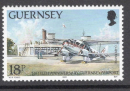 Guernsey 1989  Single Stamp Showing The 50th Anniversary Of The Guernsey Airport In Mounted Mint - Guernsey