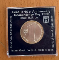 Israel 1988 40th Anniversary, Silber 850, 30mm, 14.4gr. 1 New Sheqel, B.U. Independence Day - Israël